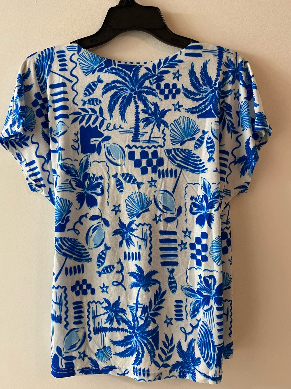 kathy ireland White & Blue Tropical Print Wrap Blouse - Picture 2 of 5